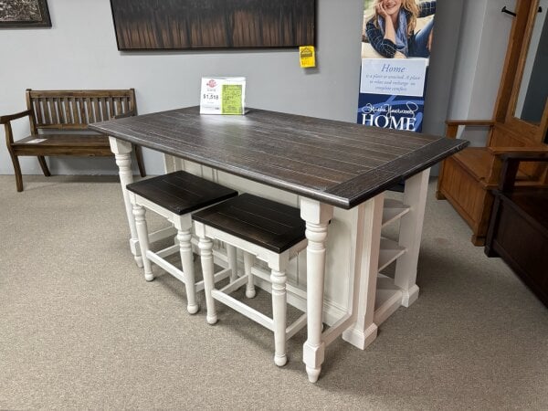 Carriage House Kitchen Island with 13″ Drop Leaf and 2 stools Dining Tables Sunny Designs