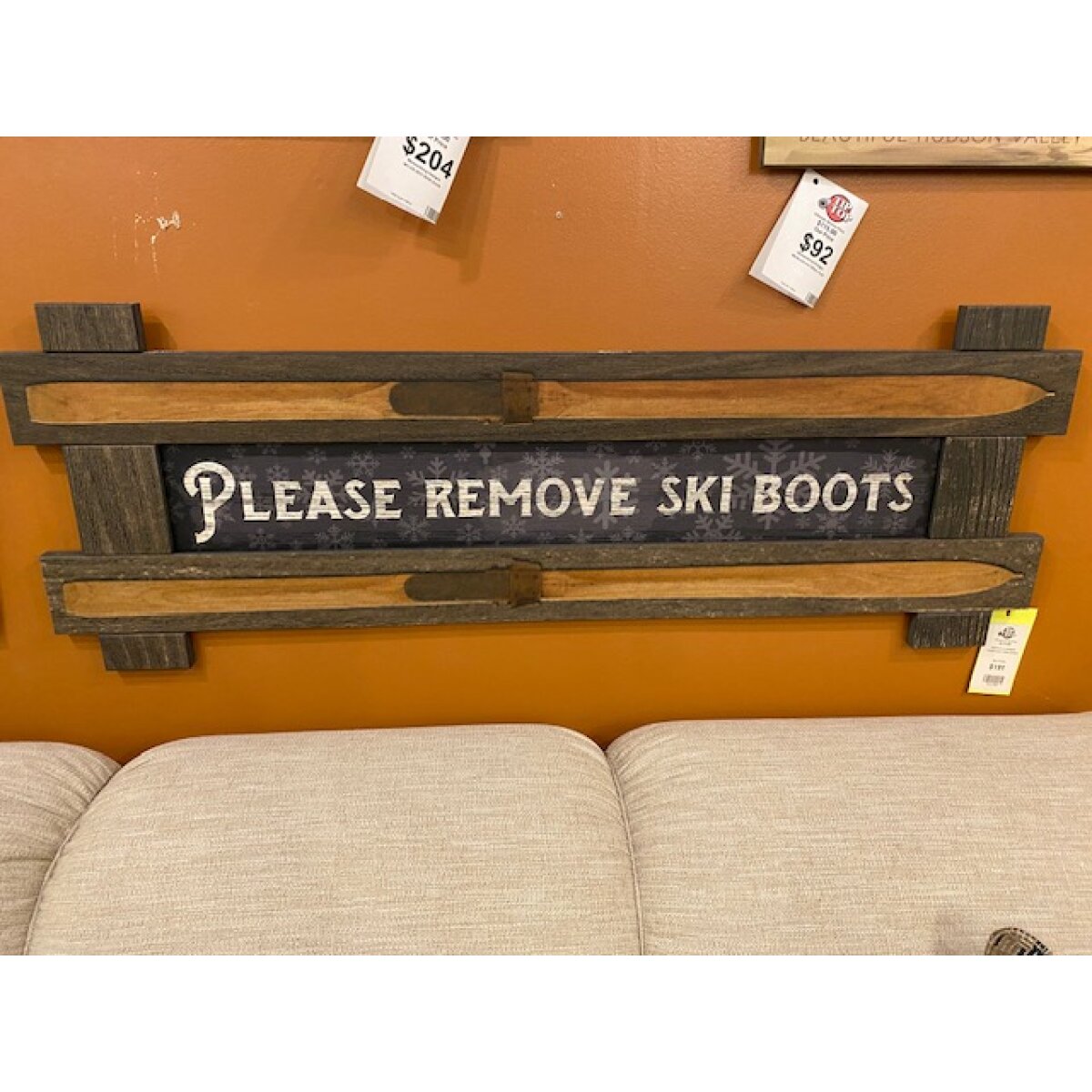 Please Remove Ski Boots Sign 13X48.5 Wall Decor