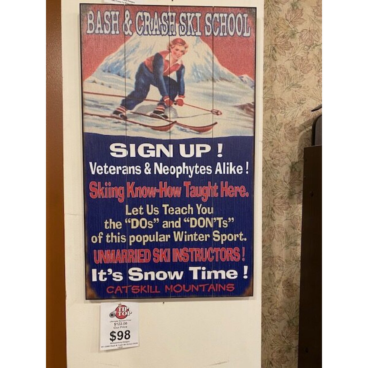 Bash And Crash Ski School Sign 14X24 Wall Decor