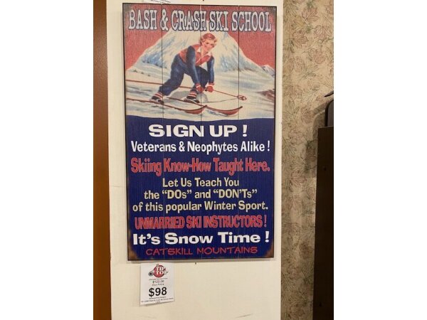 Bash And Crash Ski School Sign 14X24 Wall Decor