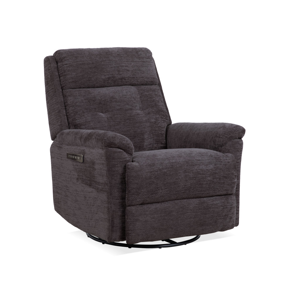 Sophisticated Fabric Power Swivel Gliding Recliner with Power Headrest & Lumbar in Steel