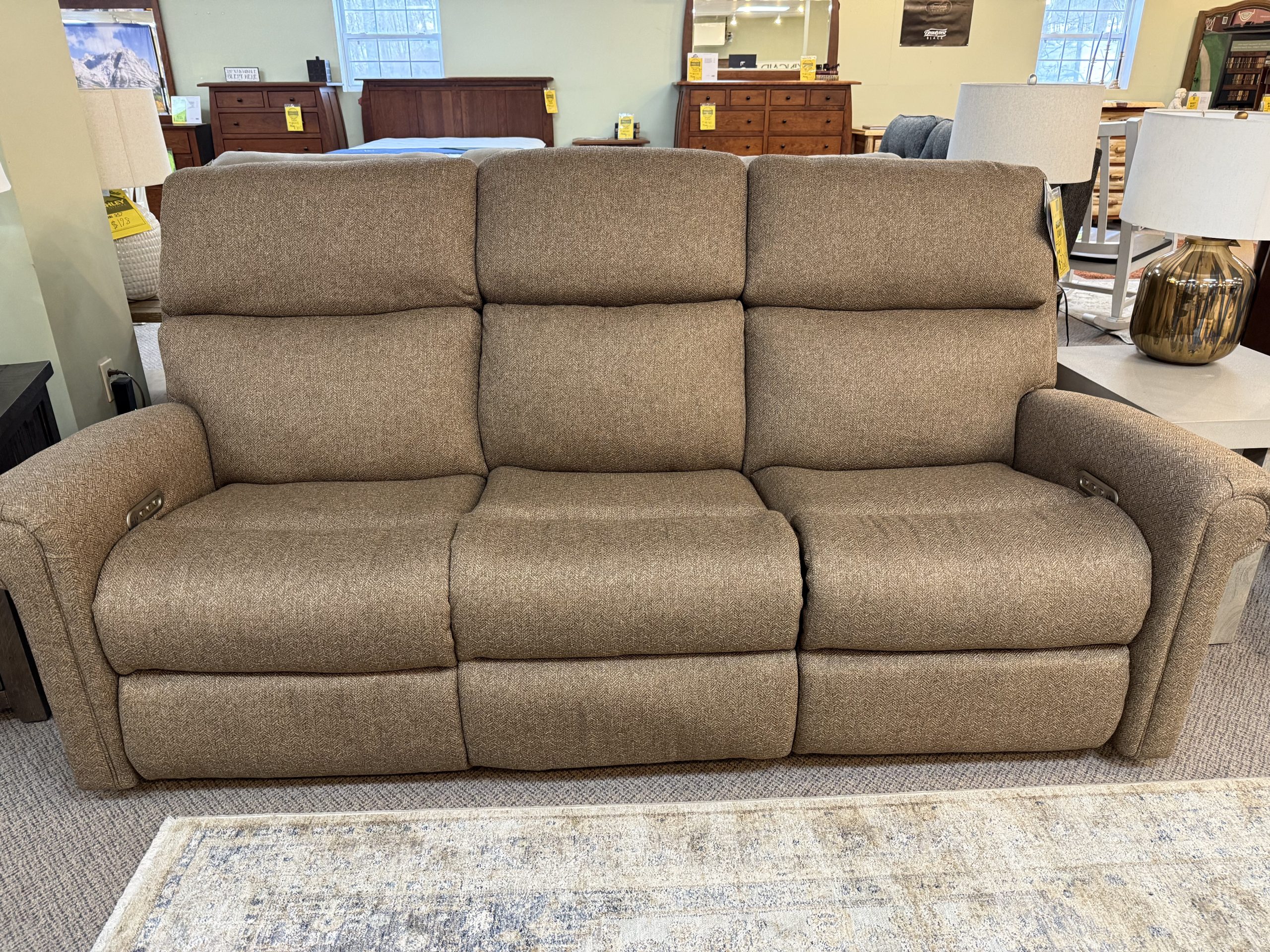Bernard Fabric Power Reclining Sofa with Console, Power Headrest, & Lumbar