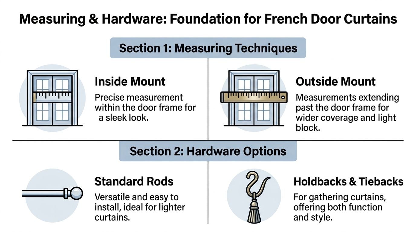 A guide on measuring techniques and hardware options for installing curtains over French doors effectively.