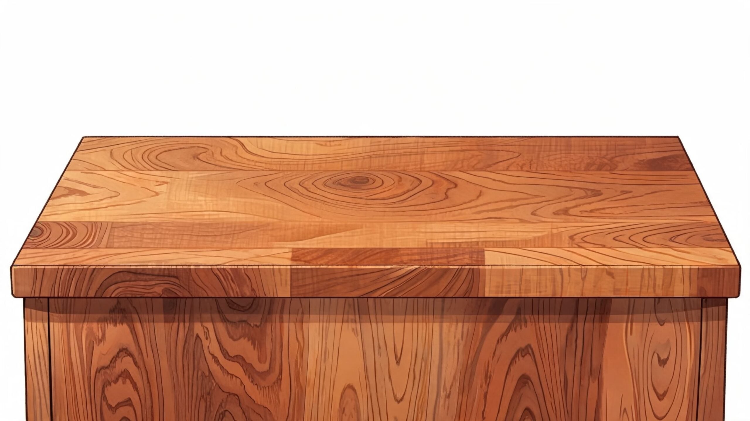 A close-up view of a high-quality wooden butcher block vanity top with natural grain patterns.