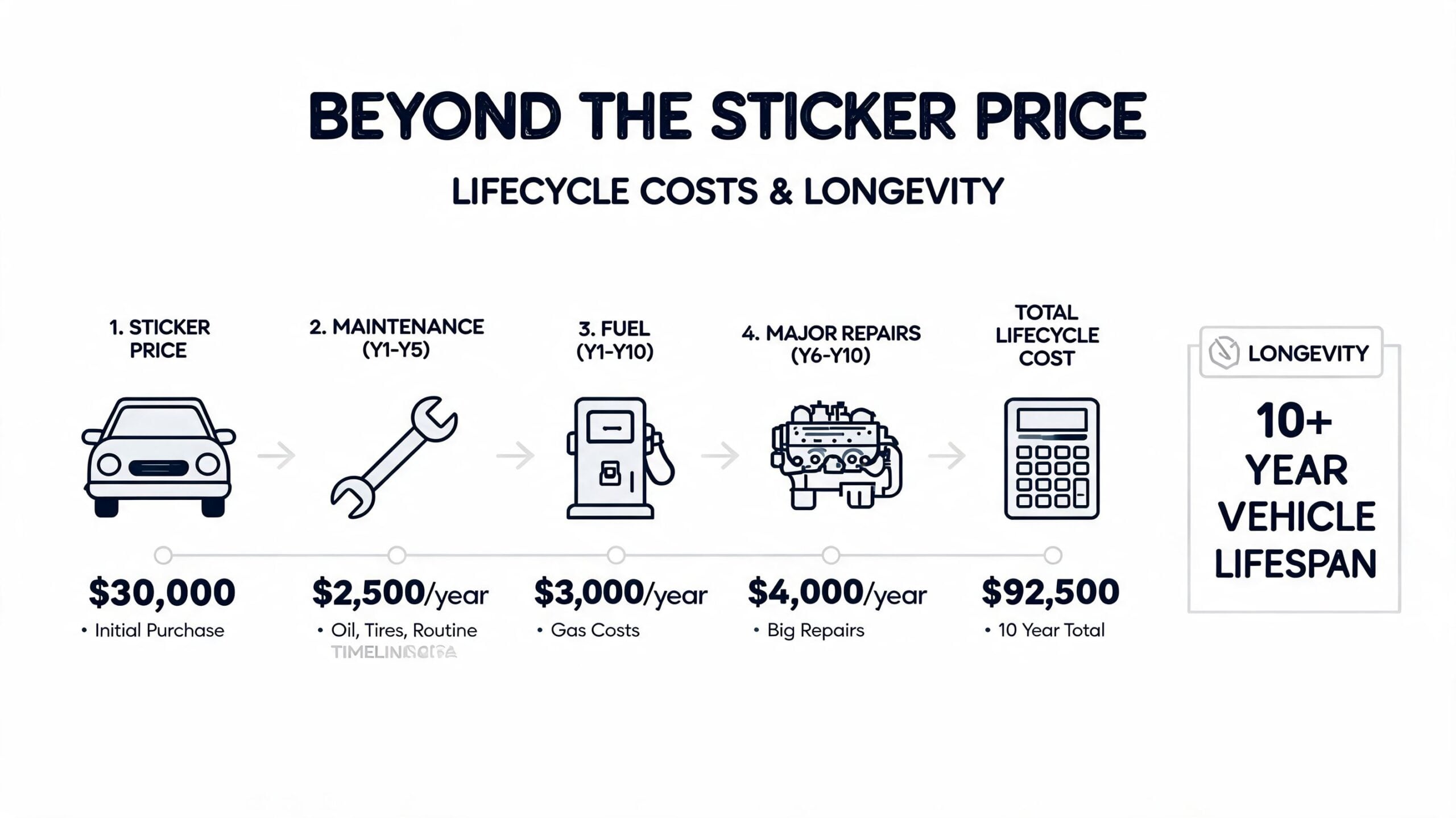 A diagram illustrating the total lifecycle costs of owning a vehicle over a ten year period.