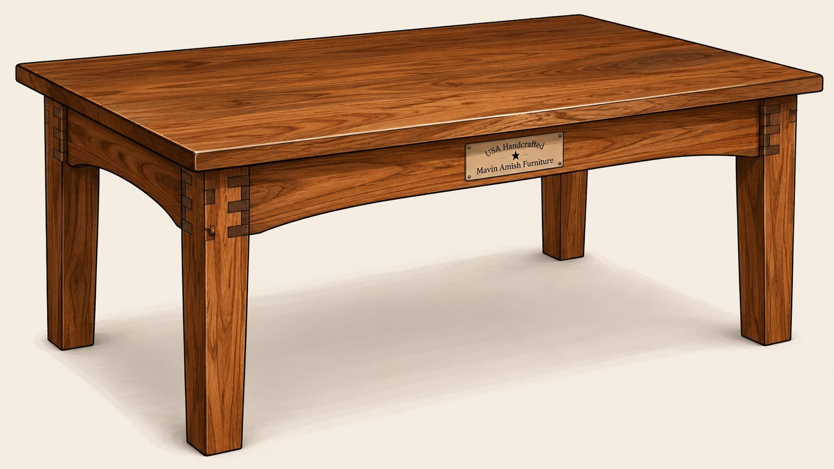 A high-quality handcrafted wooden coffee table by Mavin Amish Furniture showcasing traditional joinery and sturdy design.