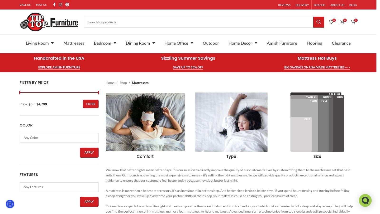 Screenshot from https://tiptopfurniture.com/furniture/bedroom/mattresses/