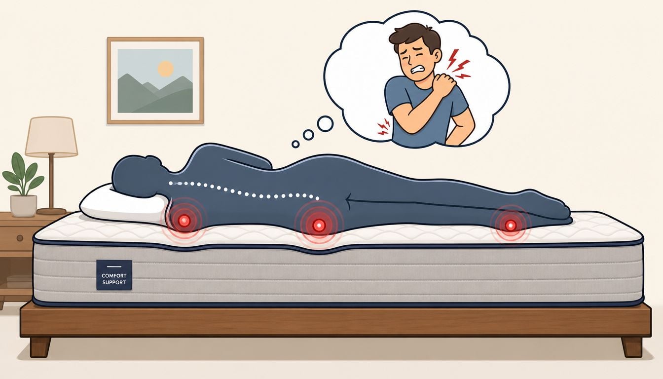 A diagram showing how an improper mattress creates uncomfortable pressure points on a person sleeping on their side.
