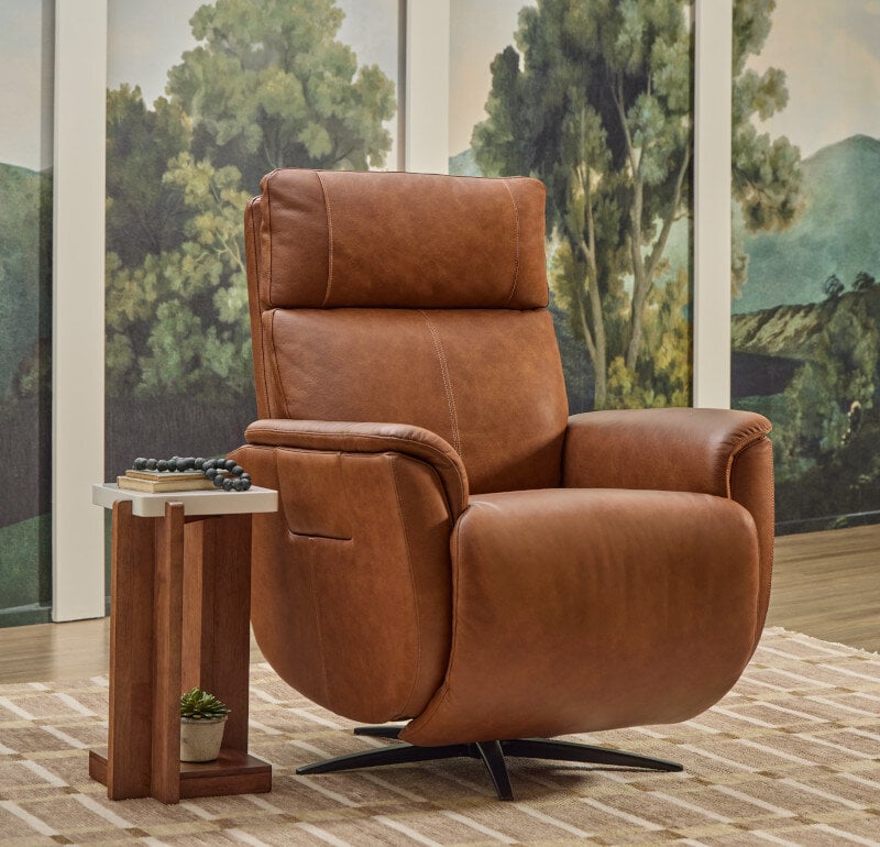 Flexsteel Zen Cove Power Swivel Recliner with Power Headrest, Lumbar, Heat, & Massage