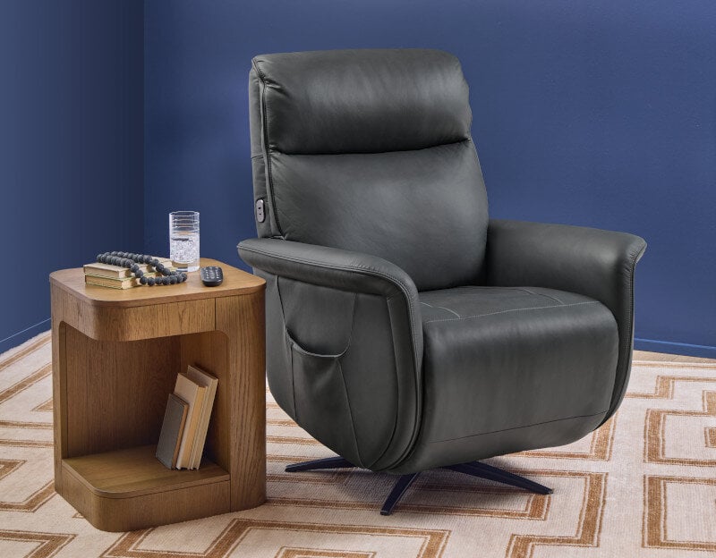 Flexsteel Zen Haven Leather Power Swivel Recliner with Power Headrest, Lumbar, Heat, Massage & Ventilation